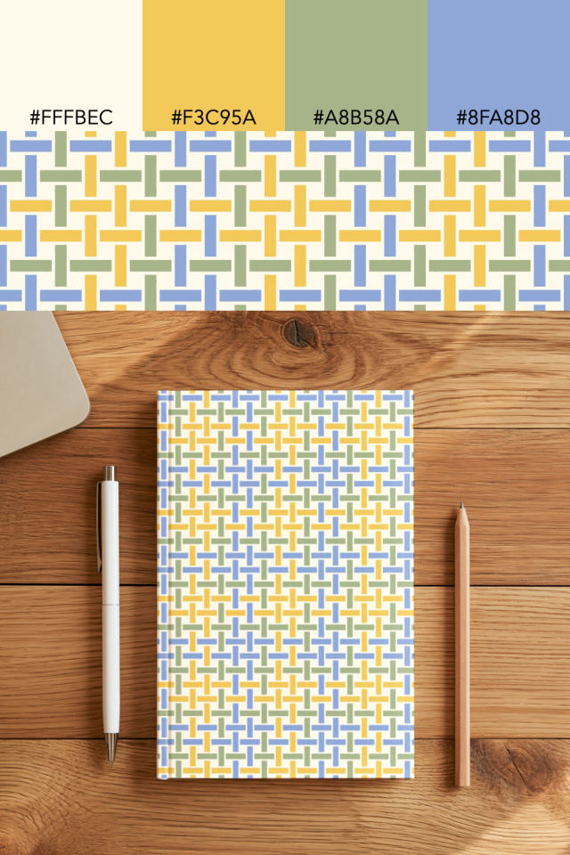 the colors one peachy-rose tile is drawn in, with their hex codes, and the tile printed on a notebook