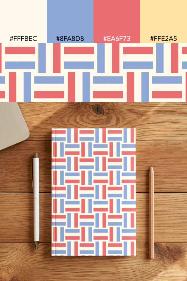 the colors one peachy-rose tile is drawn in, with their hex codes, and the tile printed on a notebook