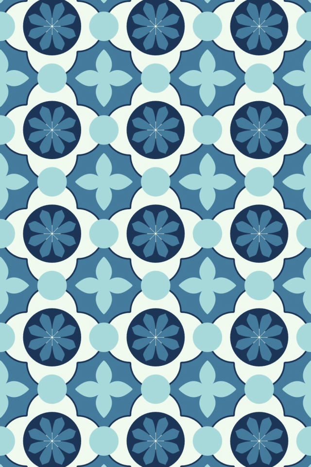 a mediterranean tile pattern repeating 3 across, edge to edge