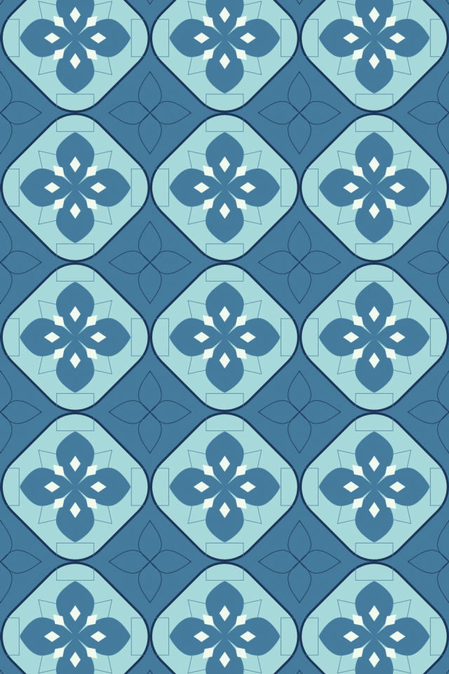 a mediterranean tile pattern repeating 3 across, edge to edge