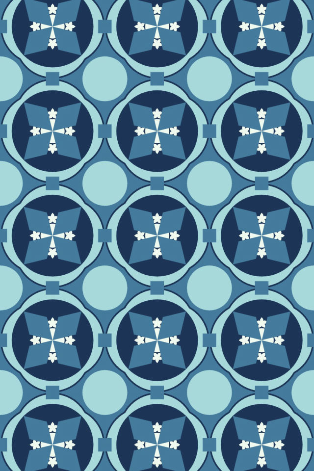 a mediterranean tile pattern repeating 3 across, edge to edge