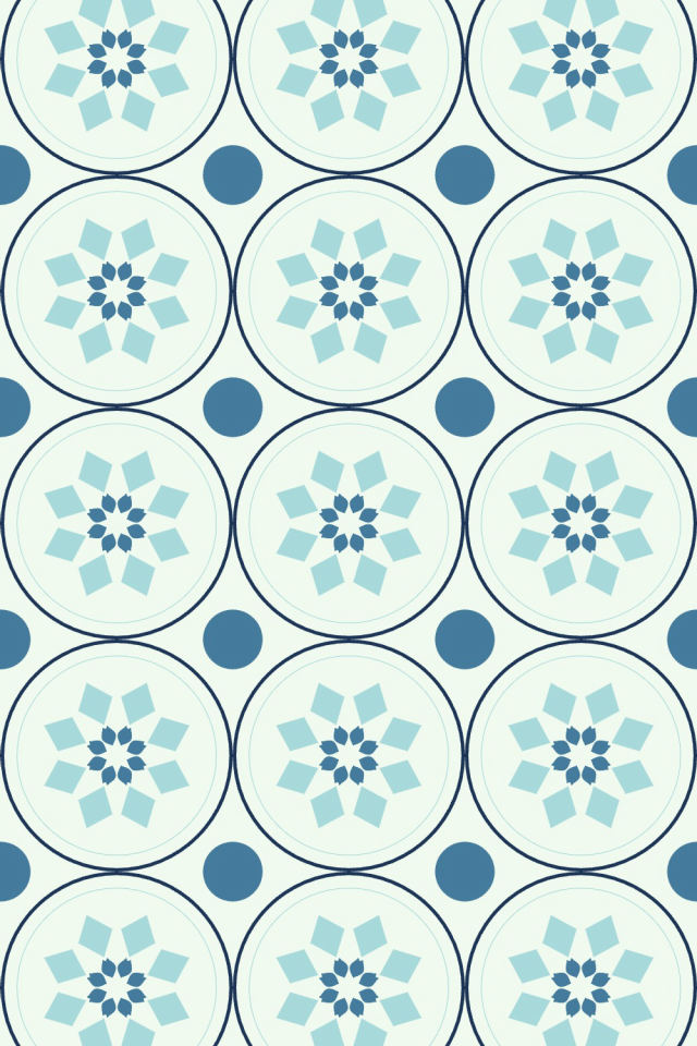 a mediterranean tile pattern repeating 3 across, edge to edge