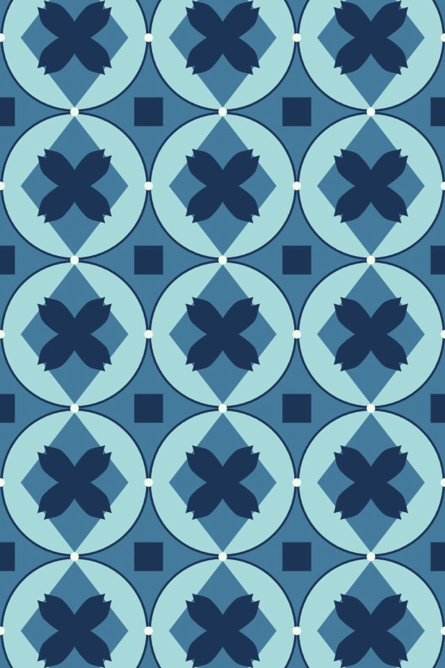 a mediterranean tile pattern repeating 3 across, edge to edge