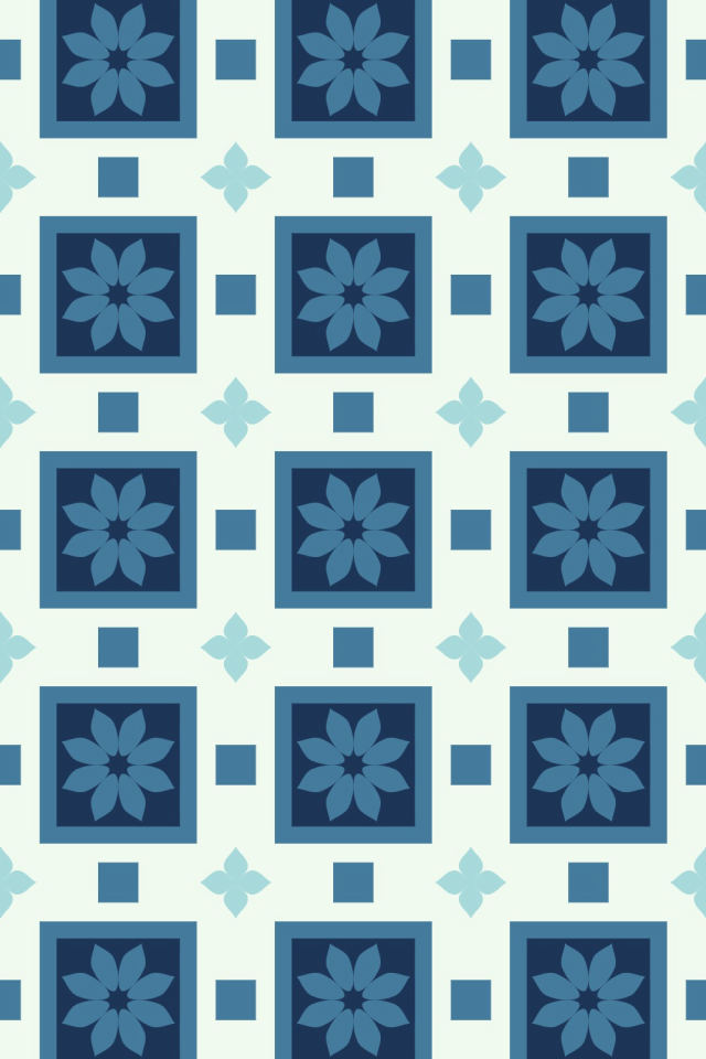 a mediterranean tile pattern repeating 3 across, edge to edge