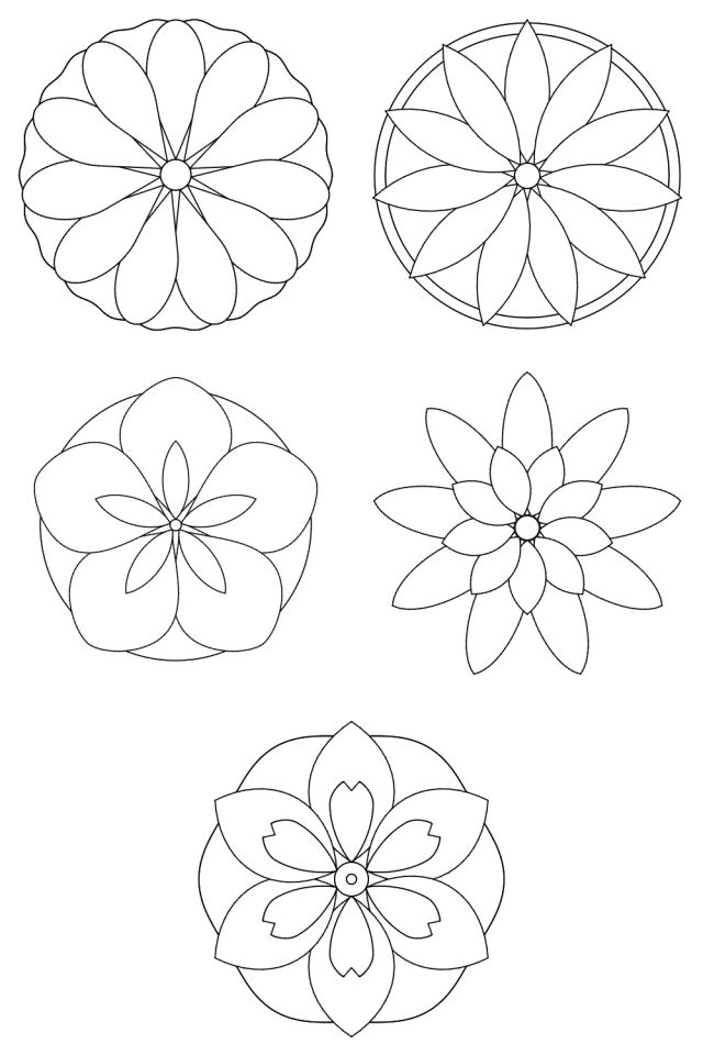 5 mandala coloring pages in black line, ready to color: pages 1, 2, 3, 4, 5