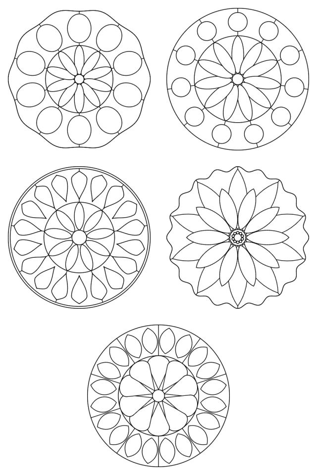 5 mandala coloring pages in black line, ready to color: pages 6, 7, 8, 9, 10