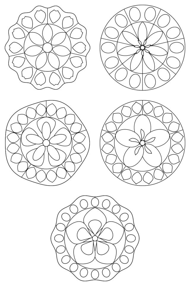5 mandala coloring pages in black line, ready to color: pages 16, 17, 18, 19, 20