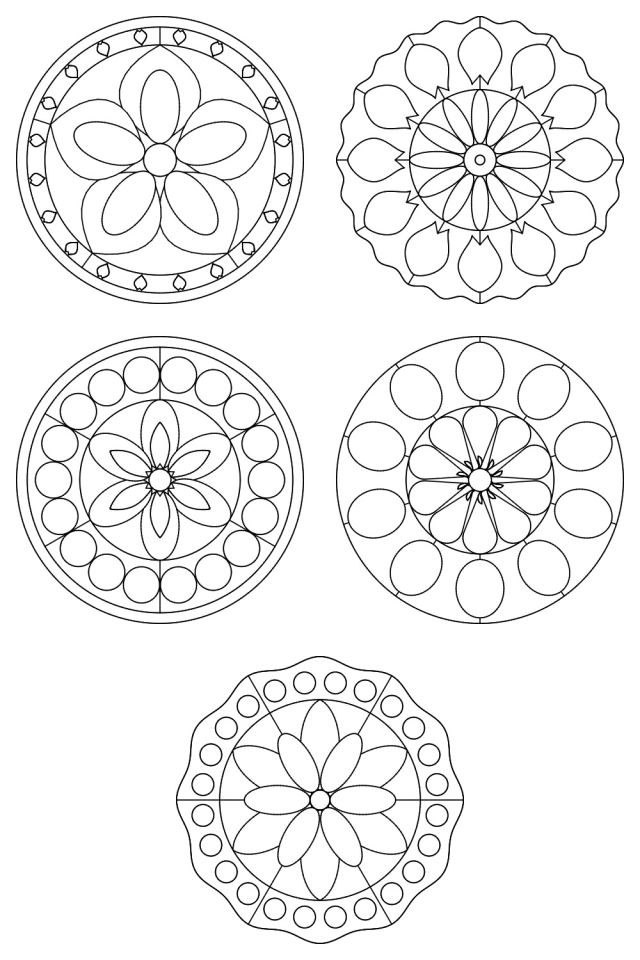 5 mandala coloring pages in black line, ready to color: pages 21, 22, 23, 24, 25