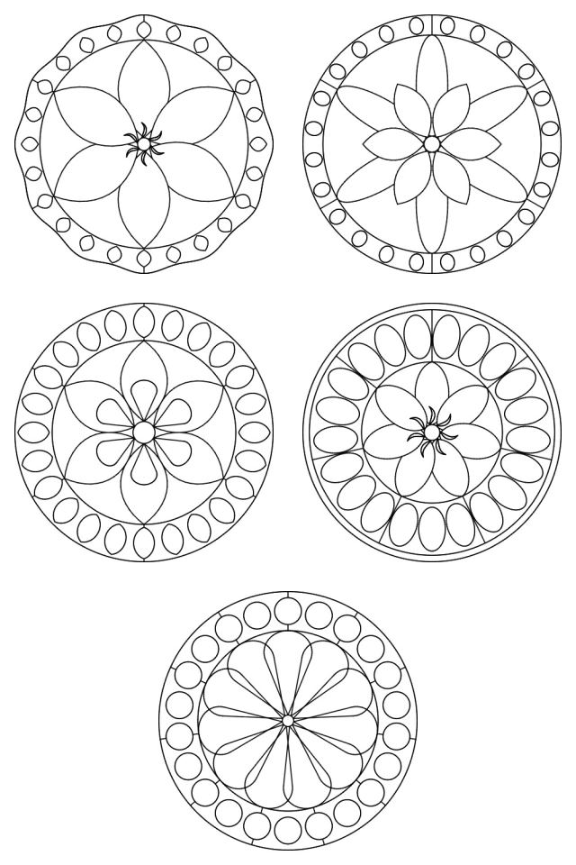 5 mandala coloring pages in black line, ready to color: pages 26, 27, 28, 29, 30