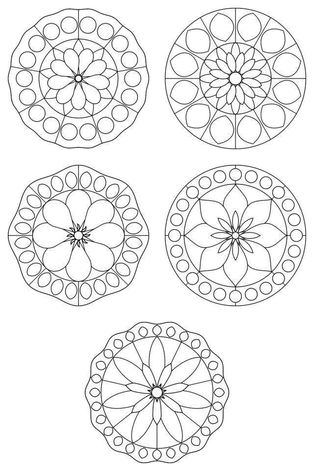 5 mandala coloring pages in black line, ready to color: pages 31, 32, 33, 34, 35