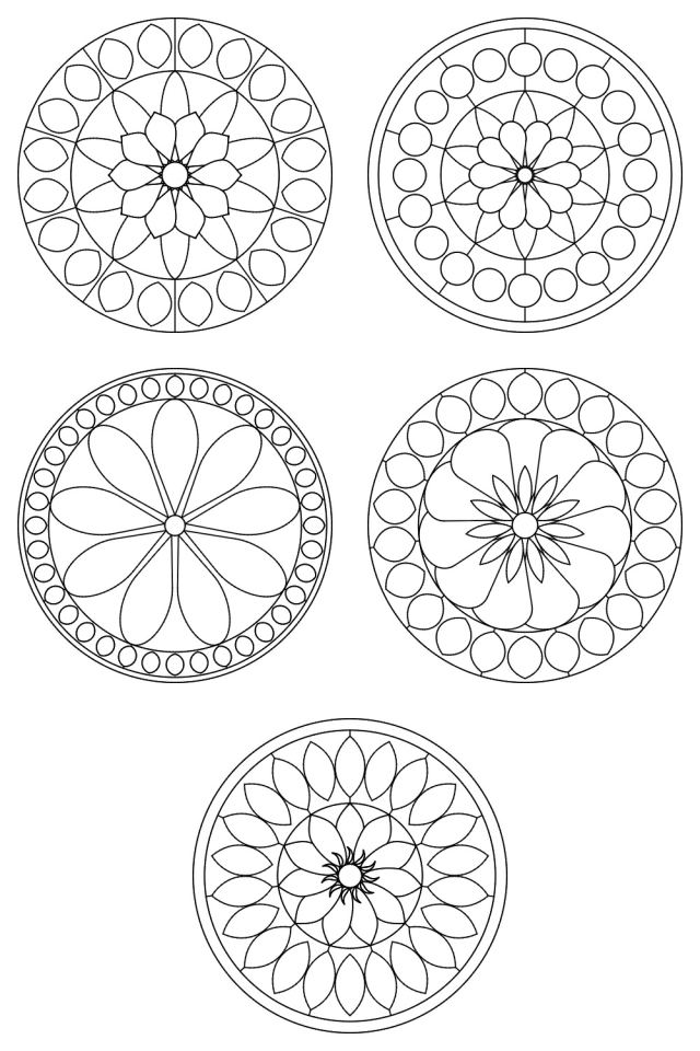 5 mandala coloring pages in black line, ready to color: pages 36, 37, 38, 39, 40