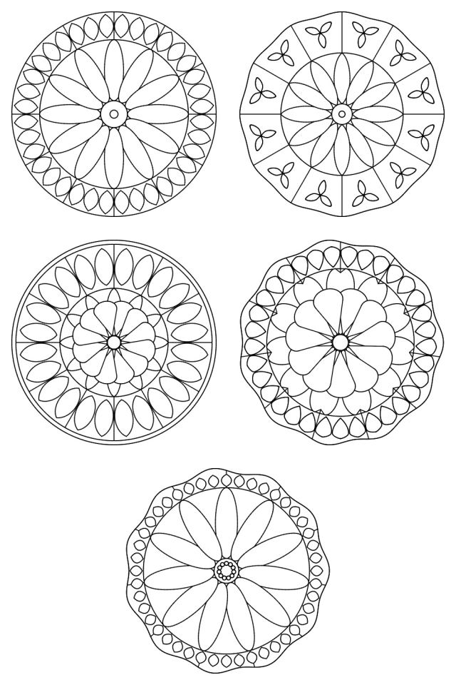 5 mandala coloring pages in black line, ready to color: pages 46, 47, 48, 49, 50