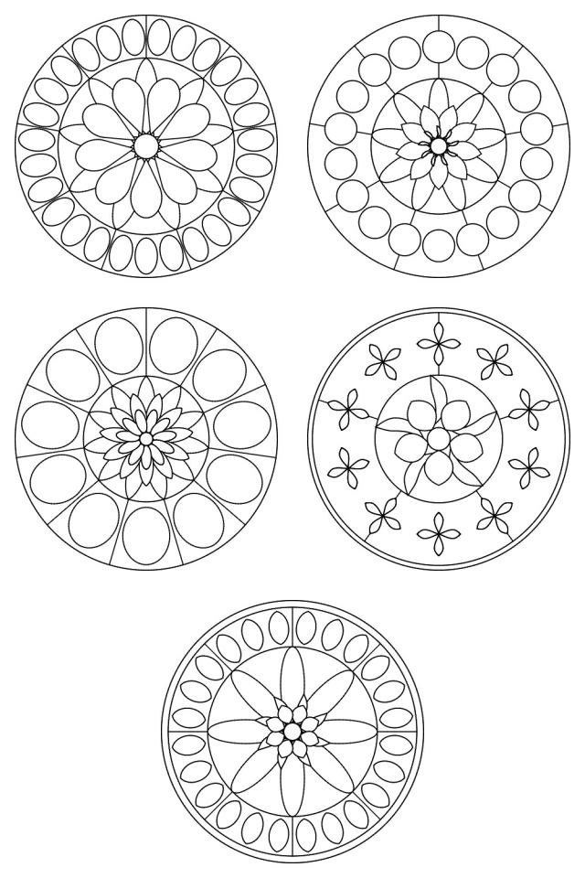 5 mandala coloring pages in black line, ready to color: pages 61, 62, 63, 64, 65