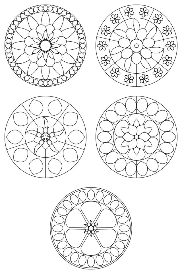 5 mandala coloring pages in black line, ready to color: pages 76, 77, 78, 79, 80