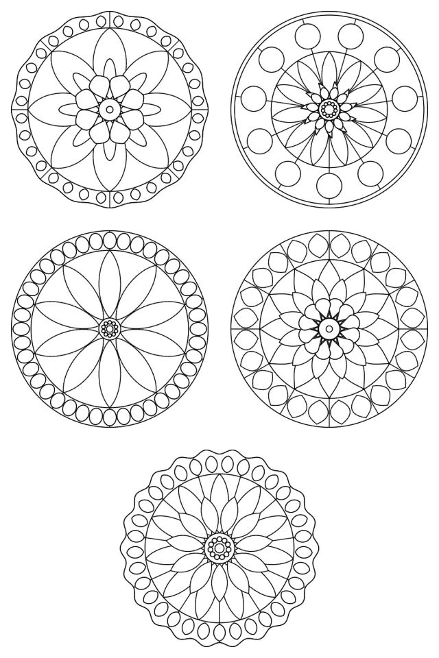 5 mandala coloring pages in black line, ready to color: pages 86, 87, 88, 89, 90