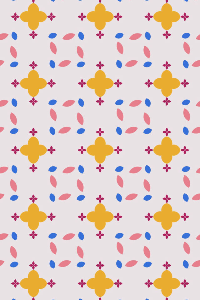 a raspberry-sun tile pattern repeating 3 across, edge to edge