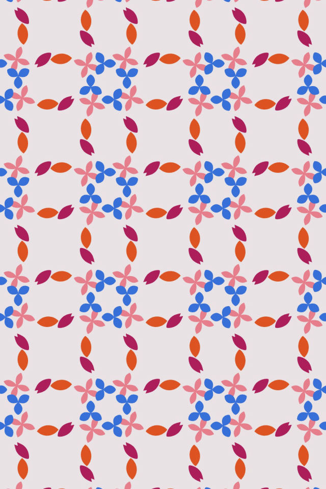 a raspberry-sun tile pattern repeating 3 across, edge to edge