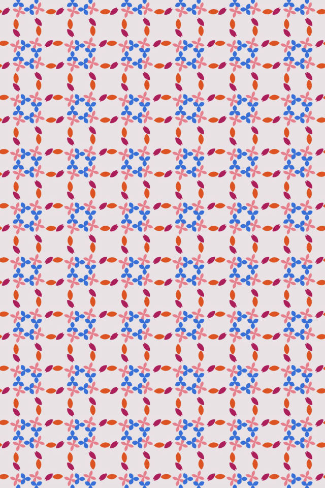 a raspberry-sun tile pattern repeating 6 across, edge to edge