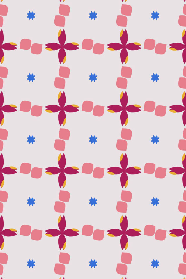 a raspberry-sun tile pattern repeating 3 across, edge to edge