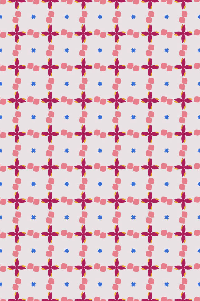 a raspberry-sun tile pattern repeating 6 across, edge to edge