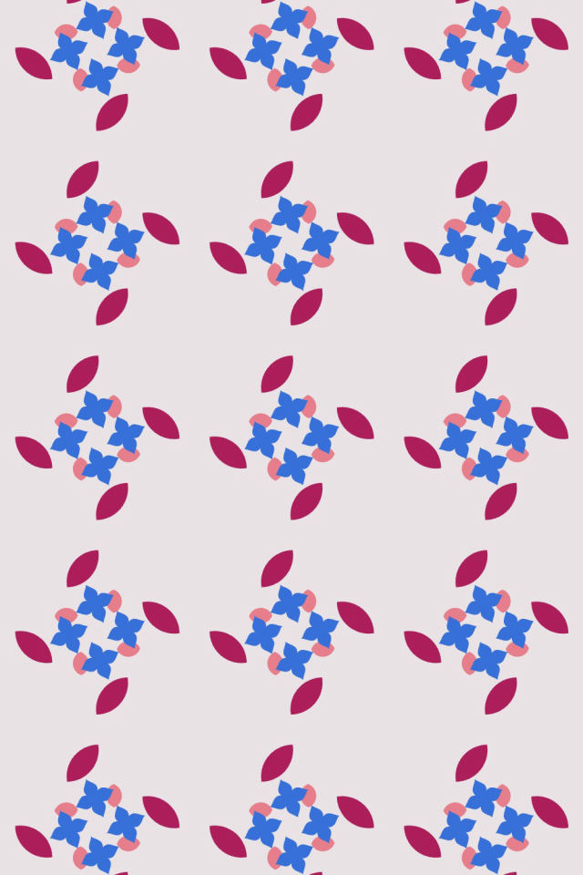 a raspberry-sun tile pattern repeating 3 across, edge to edge