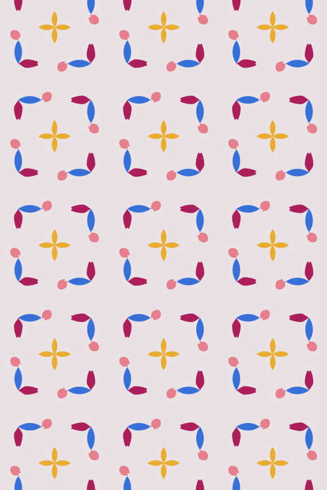 a raspberry-sun tile pattern repeating 3 across, edge to edge