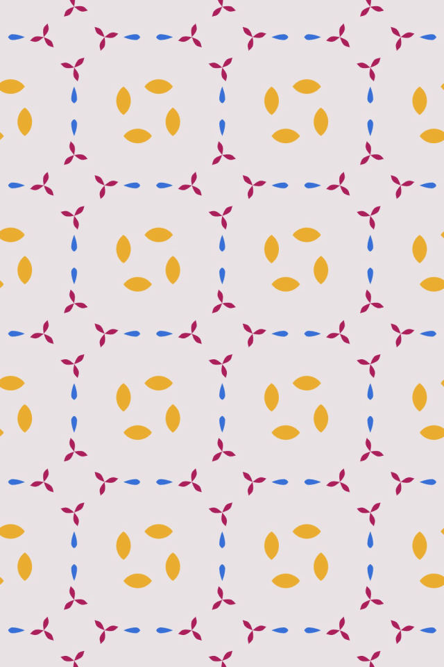 a raspberry-sun tile pattern repeating 3 across, edge to edge