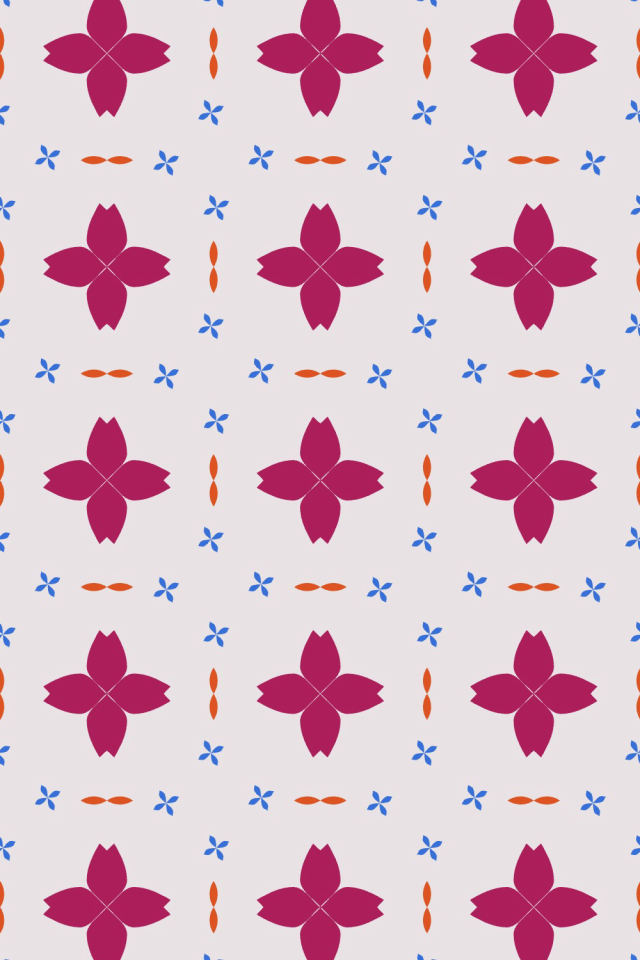 a raspberry-sun tile pattern repeating 3 across, edge to edge
