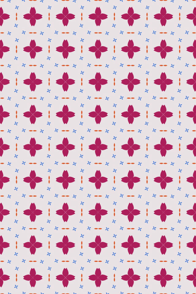 a raspberry-sun tile pattern repeating 6 across, edge to edge