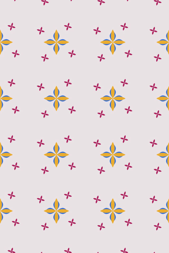 a raspberry-sun tile pattern repeating 3 across, edge to edge