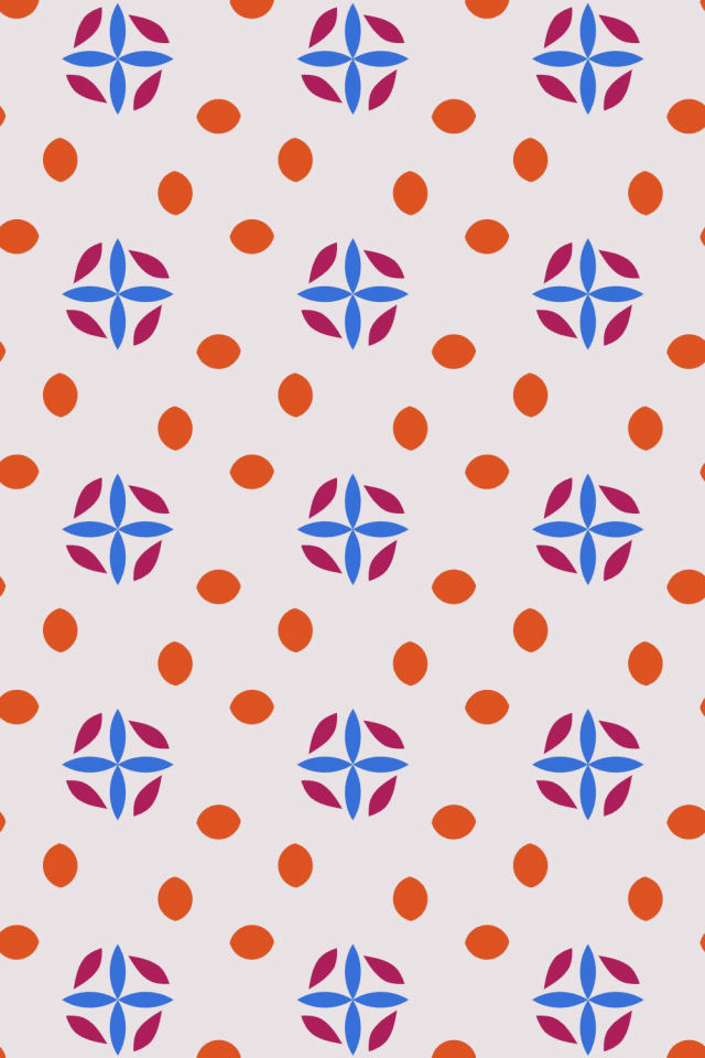 a raspberry-sun tile pattern repeating 3 across, edge to edge