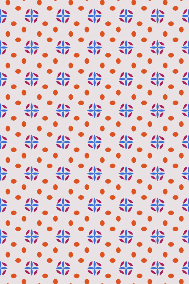 a raspberry-sun tile pattern repeating 6 across, edge to edge