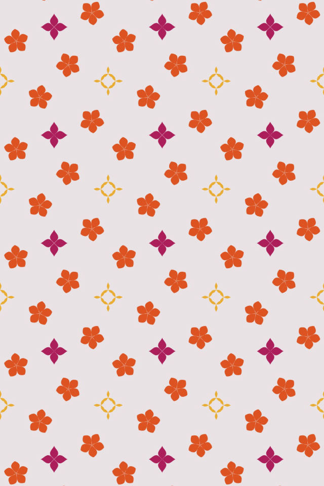 a raspberry-sun tile pattern repeating 3 across, edge to edge