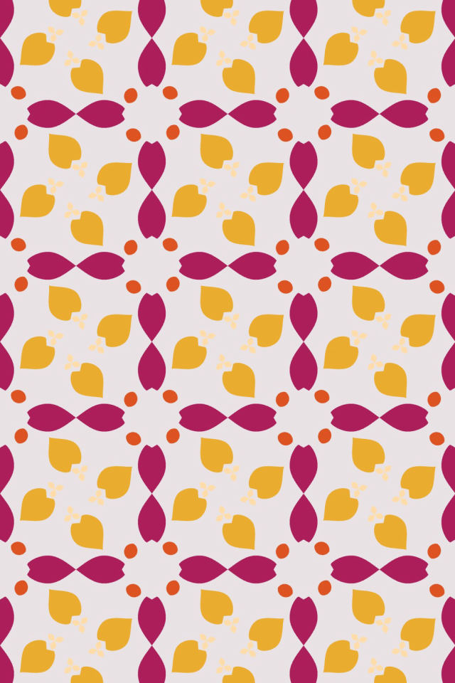 a raspberry-sun tile pattern repeating 3 across, edge to edge