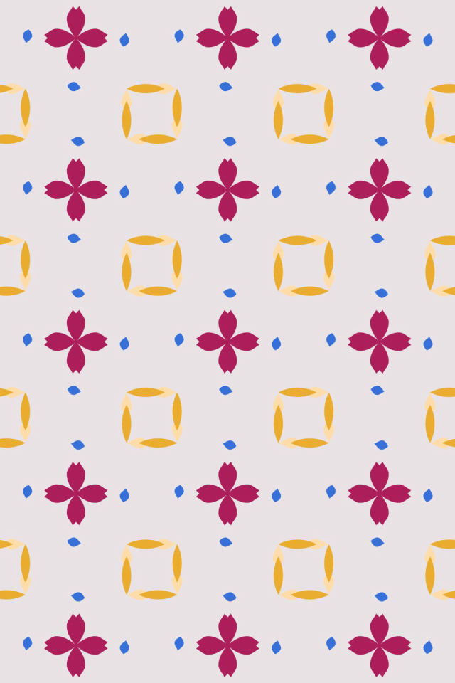 a raspberry-sun tile pattern repeating 3 across, edge to edge