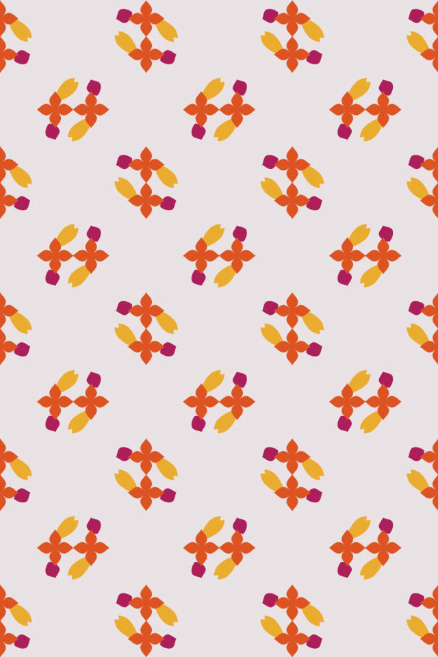 a raspberry-sun tile pattern repeating 3 across, edge to edge