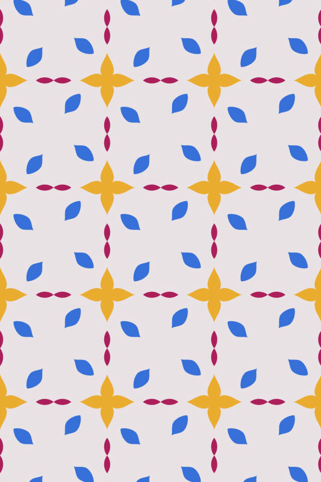 a raspberry-sun tile pattern repeating 3 across, edge to edge