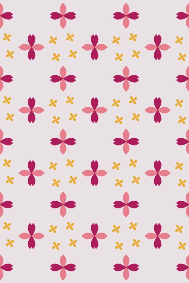 a raspberry-sun tile pattern repeating 3 across, edge to edge