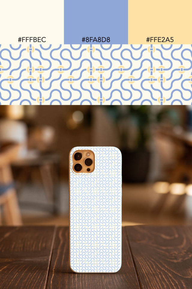 the colors one peachy-rose tile is drawn in, with their hex codes, and the tile printed on a phone case