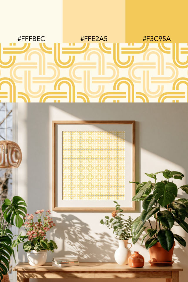 the colors one peachy-rose tile is drawn in, with their hex codes, and the tile printed on a frame
