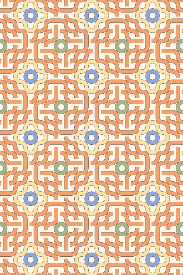 a peachy-rose tile pattern repeating 3 across, edge to edge