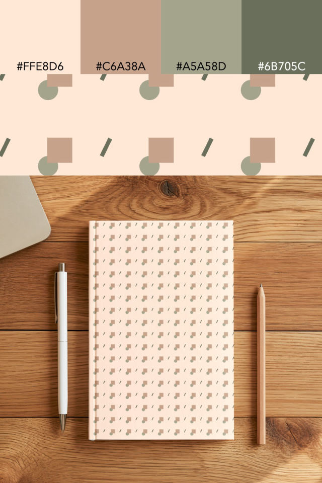 the colors one neutral-gradient tile is drawn in, with their hex codes, and the tile printed on a notebook