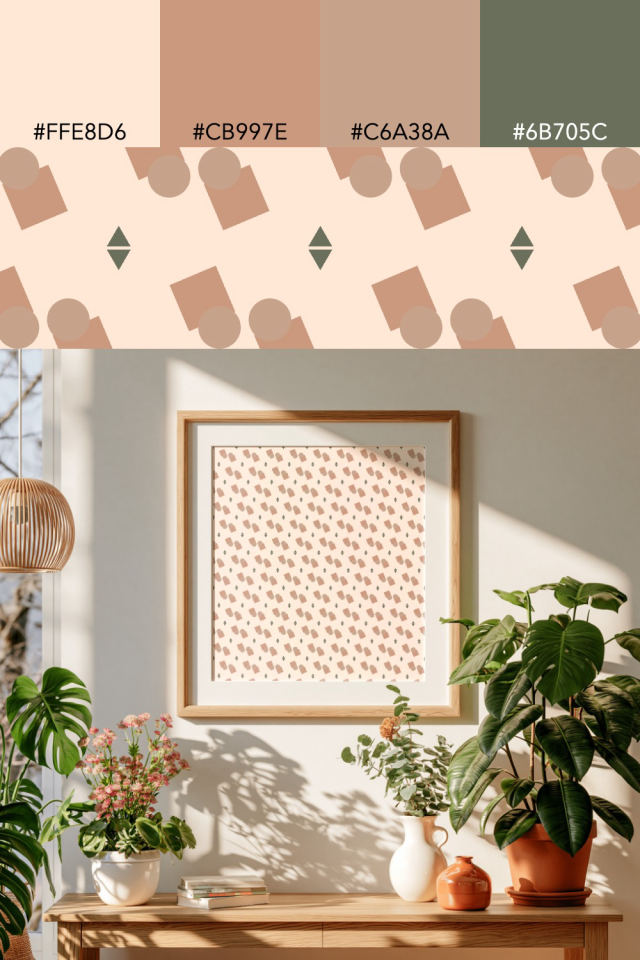 the colors one neutral-gradient tile is drawn in, with their hex codes, and the tile printed on a frame
