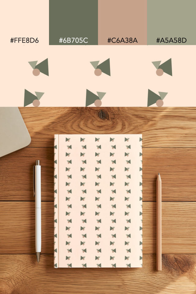 the colors one neutral-gradient tile is drawn in, with their hex codes, and the tile printed on a notebook
