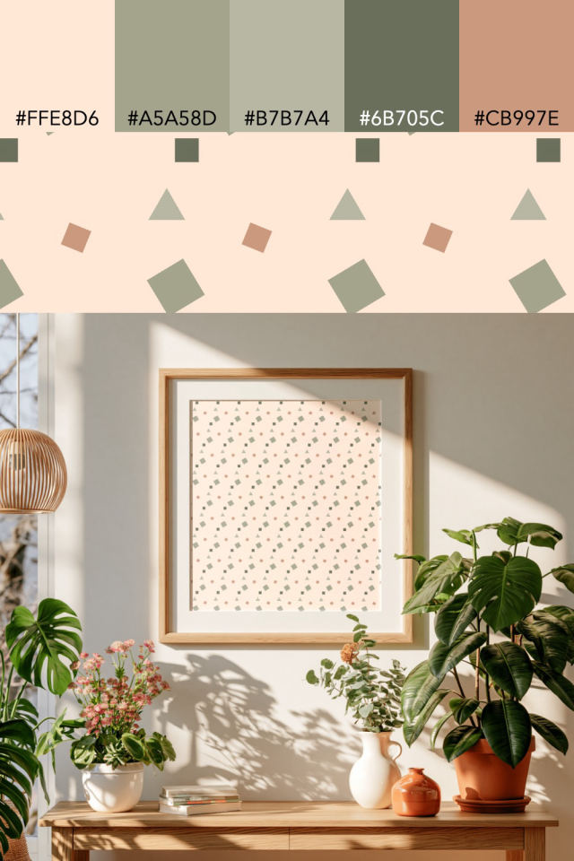 the colors one neutral-gradient tile is drawn in, with their hex codes, and the tile printed on a frame