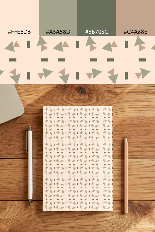 the colors one neutral-gradient tile is drawn in, with their hex codes, and the tile printed on a notebook