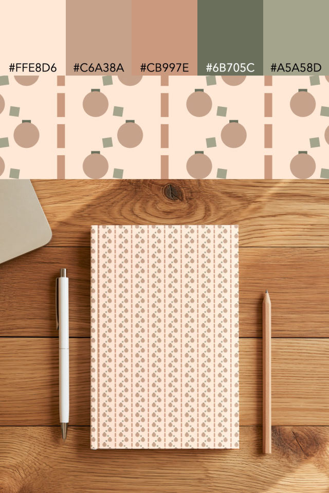 the colors one neutral-gradient tile is drawn in, with their hex codes, and the tile printed on a notebook