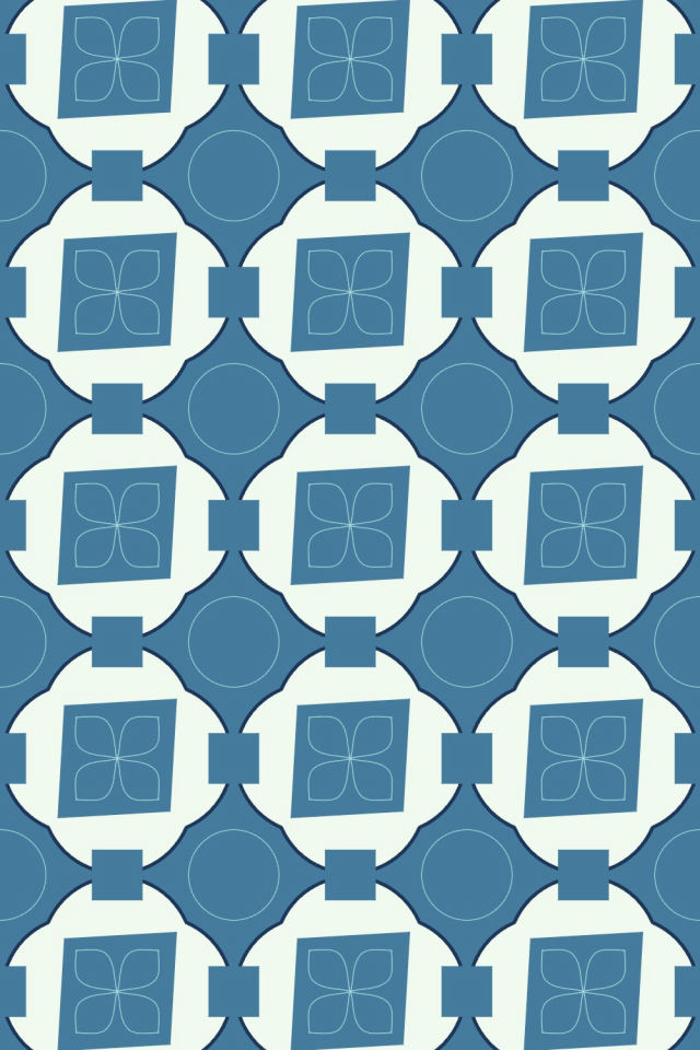 a mediterranean tile pattern repeating 3 across, edge to edge