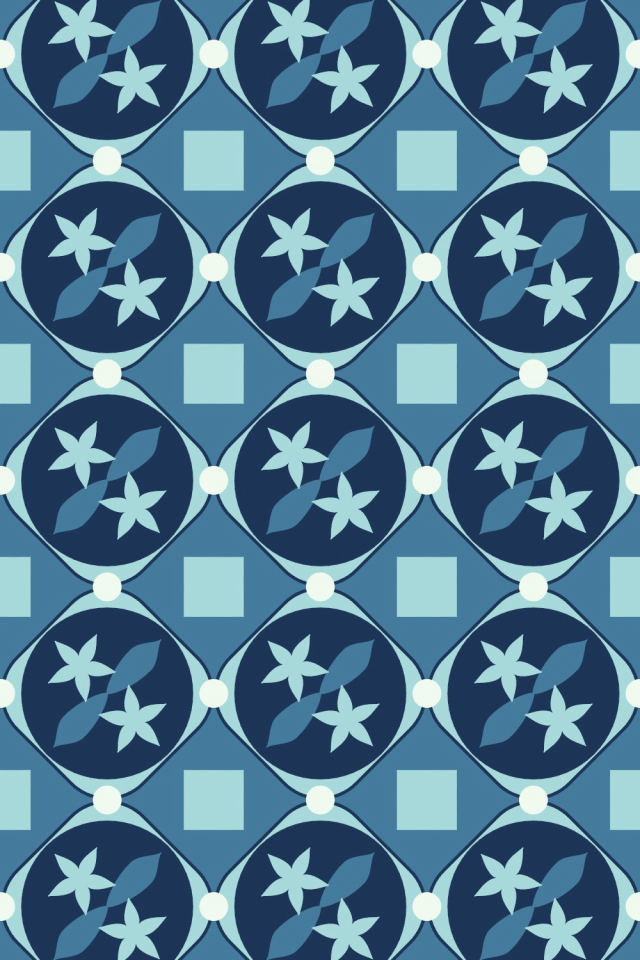 a mediterranean tile pattern repeating 3 across, edge to edge