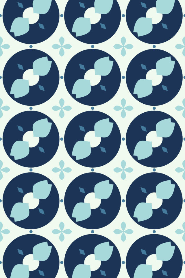 a mediterranean tile pattern repeating 3 across, edge to edge